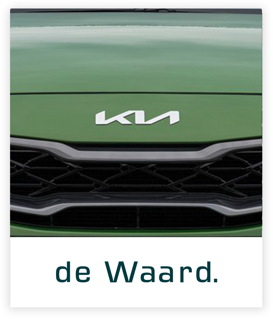 de Waard logo en groene Kia auto grille met Kia logo